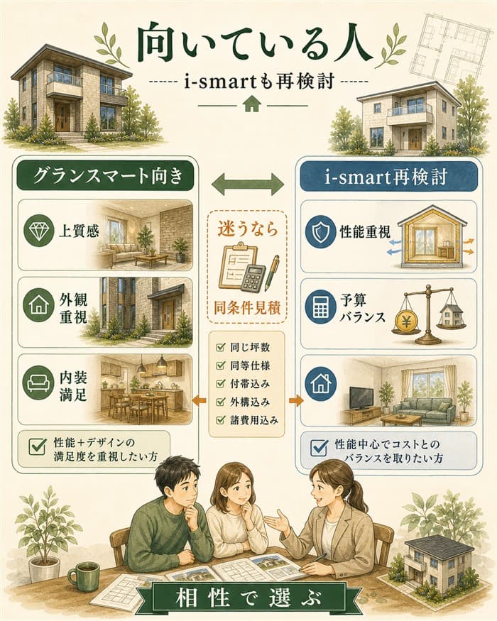 グランスマート向きとi-smart再検討の条件を整理した図解