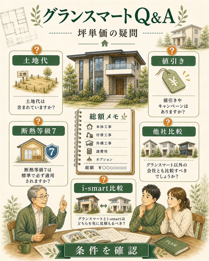 グランスマート坪単価の土地代や断熱等級の疑問を整理した図解