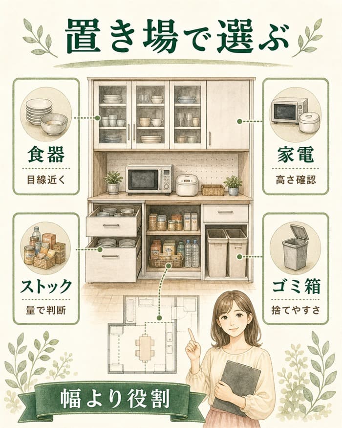 カップボードを置き場と役割で整理した収納図解