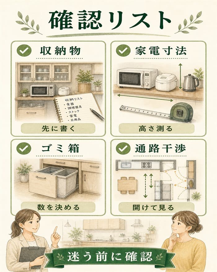 カップボード採用前の確認項目をまとめた図解