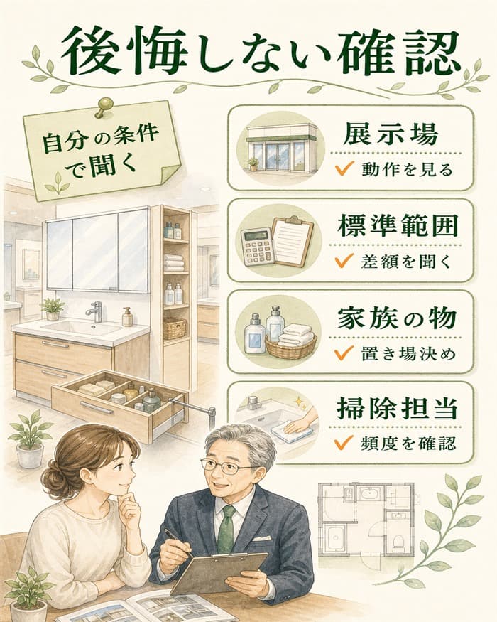 展示場と打ち合わせで確認したい洗面台チェックリスト