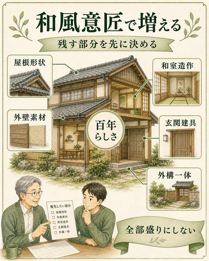 百年で費用が増えやすい和風意匠の整理図