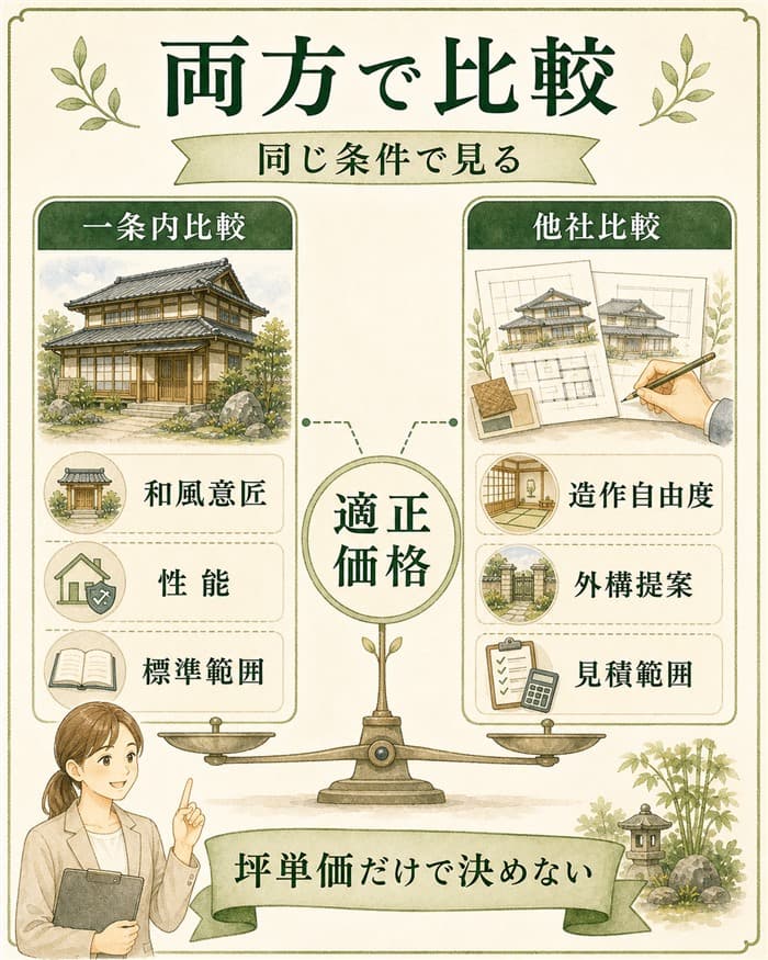 百年の適正価格を一条内外で比べる判断図