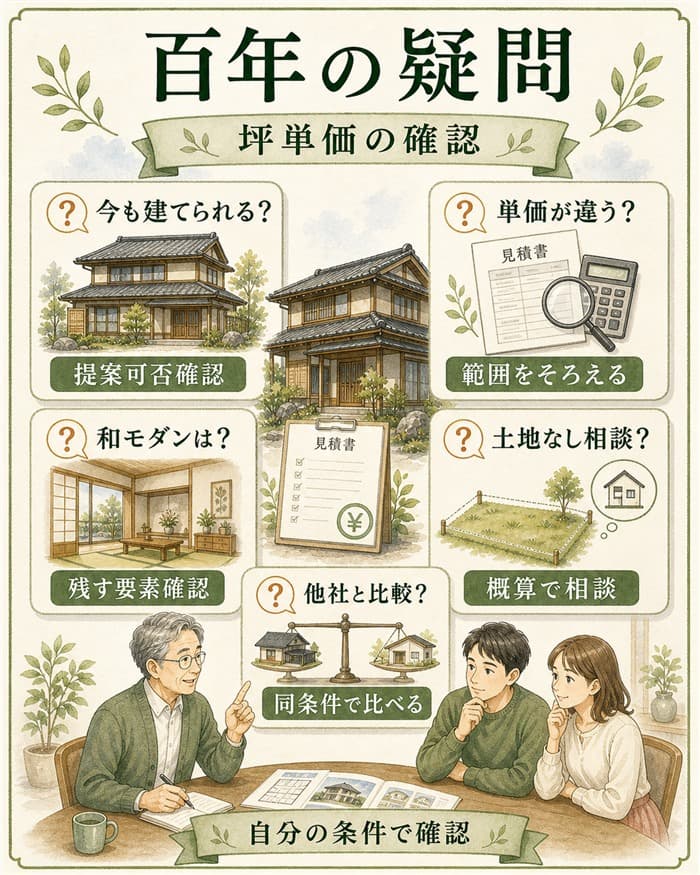 百年の坪単価でよくある疑問をまとめたカード