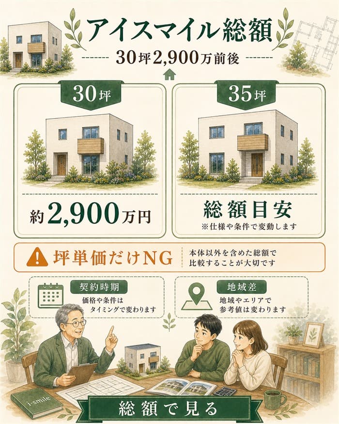 アイスマイル30坪の総額2900万円前後を起点に示した図解