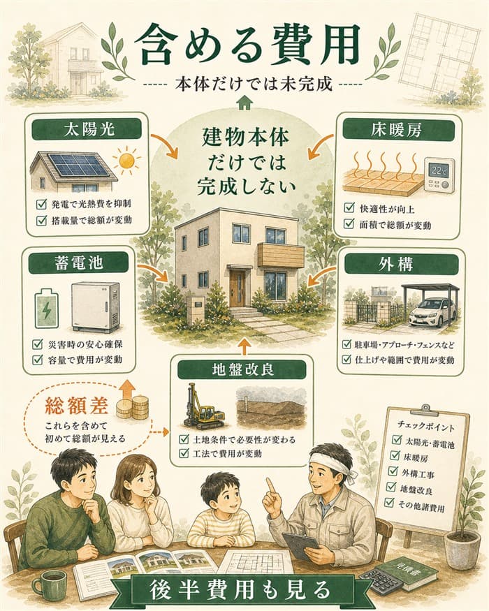 アイスマイル総額に含める太陽光外構地盤などを整理した図解