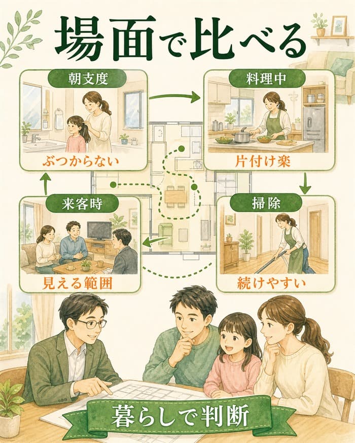 設備単体でなく暮らしの場面で比較する判断図解