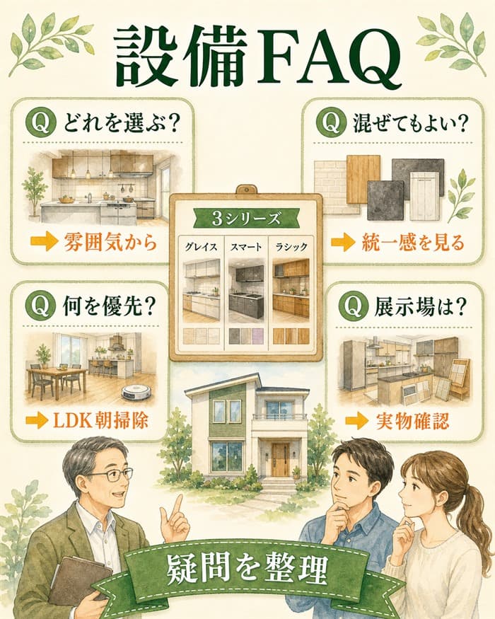 一条工務店の住宅設備シリーズの疑問を整理したFAQ図解