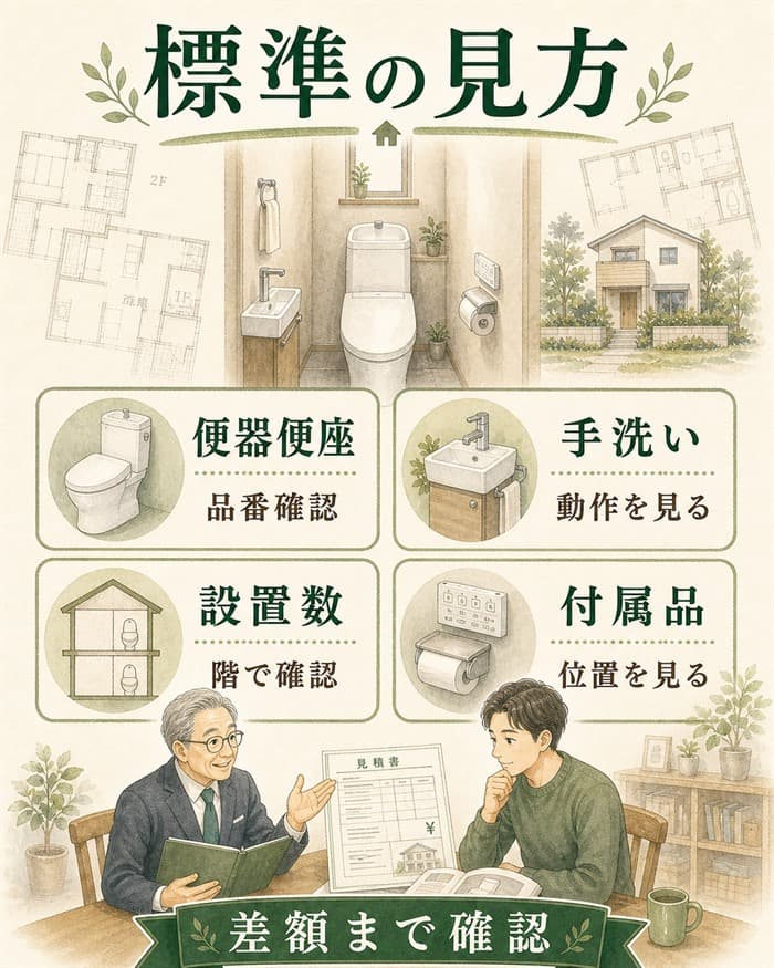 一条工務店の標準トイレで確認すべき項目の図解