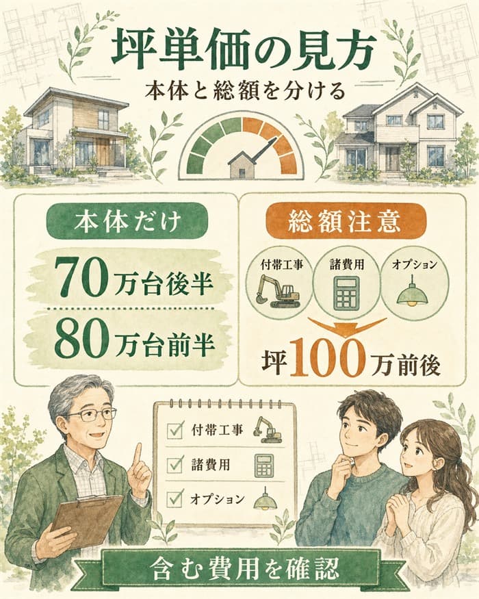 一条工務店の本体坪単価と総額注意点を分けた住宅費用図解