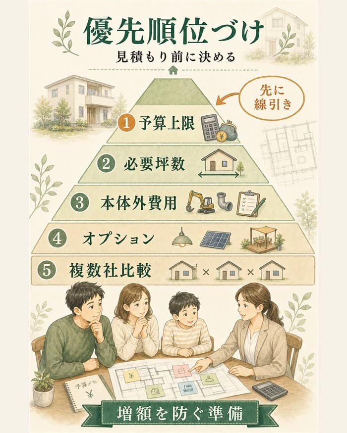見積もり前に予算上限と優先順位を決める準備図解