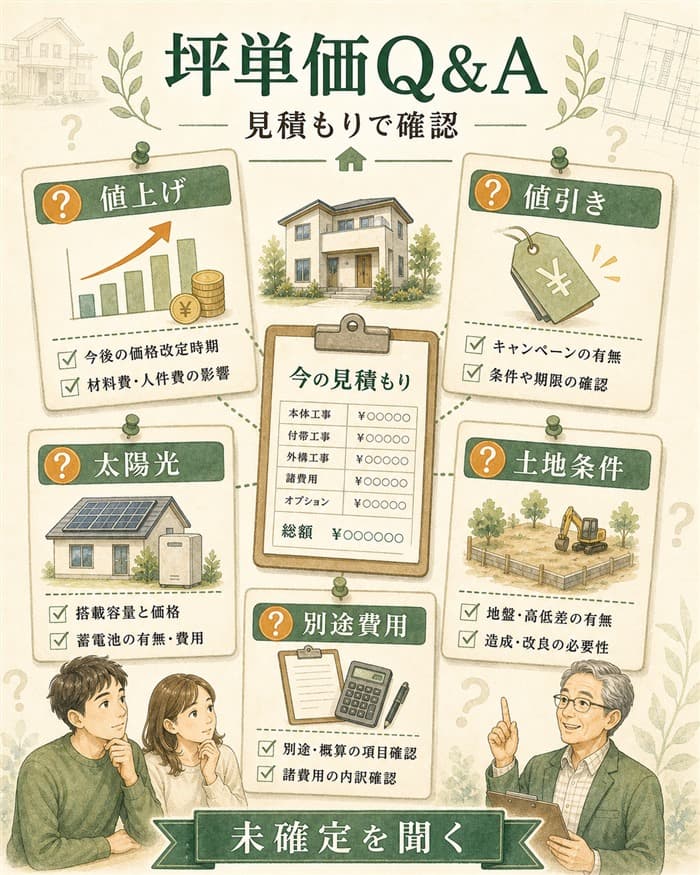 坪単価の疑問と見積もりで聞く未確定項目を整理した図解