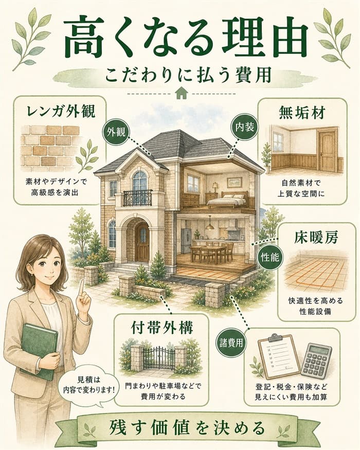 セゾンの価格が高くなりやすい仕様要素を整理した図解