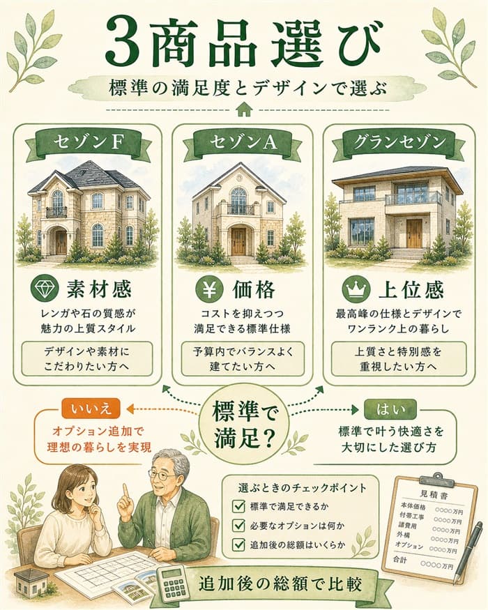 セゾンAセゾンFグランセゾンの選び方を比較した図解