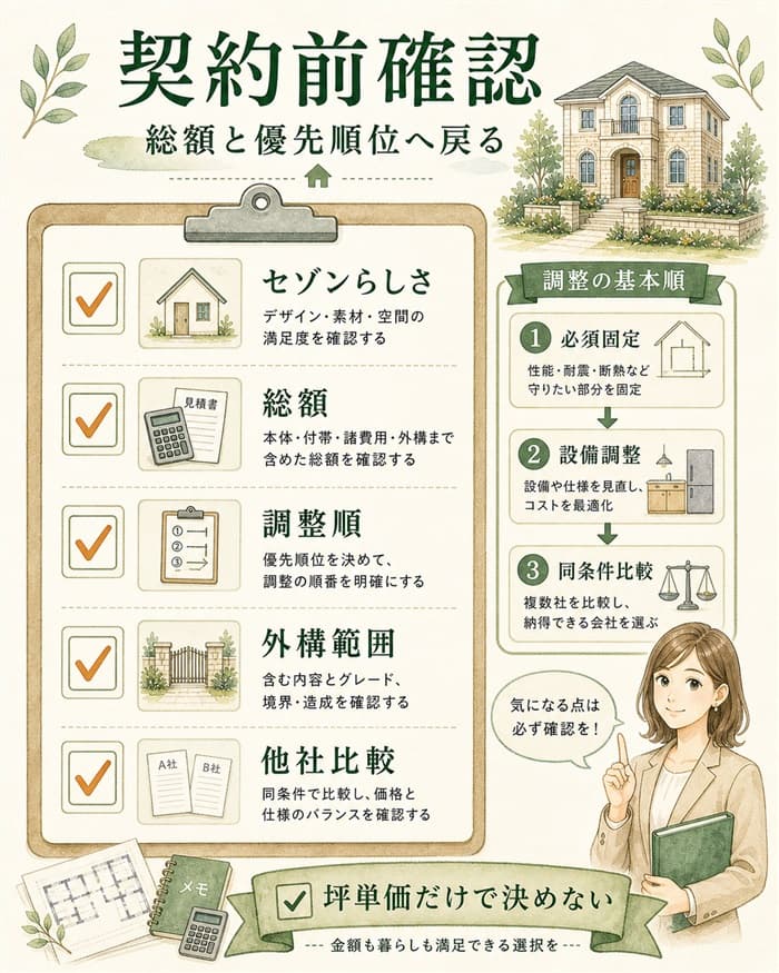 セゾン契約前に確認する見積もり項目をまとめた図解
