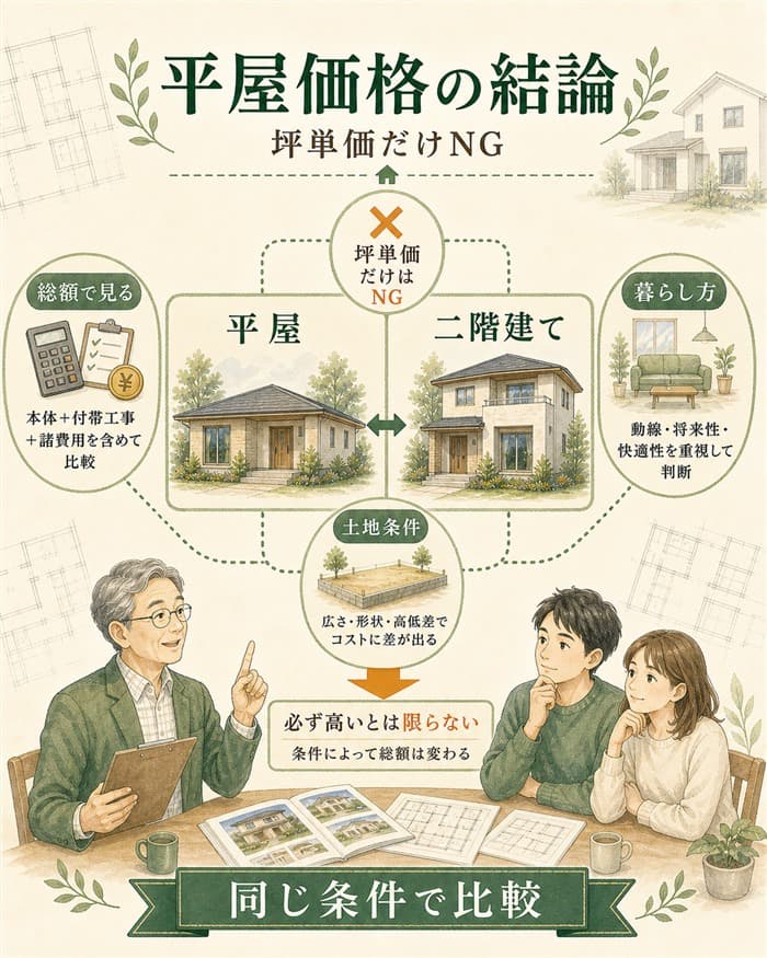 一条工務店の平屋価格を総額と暮らし方で判断する図解