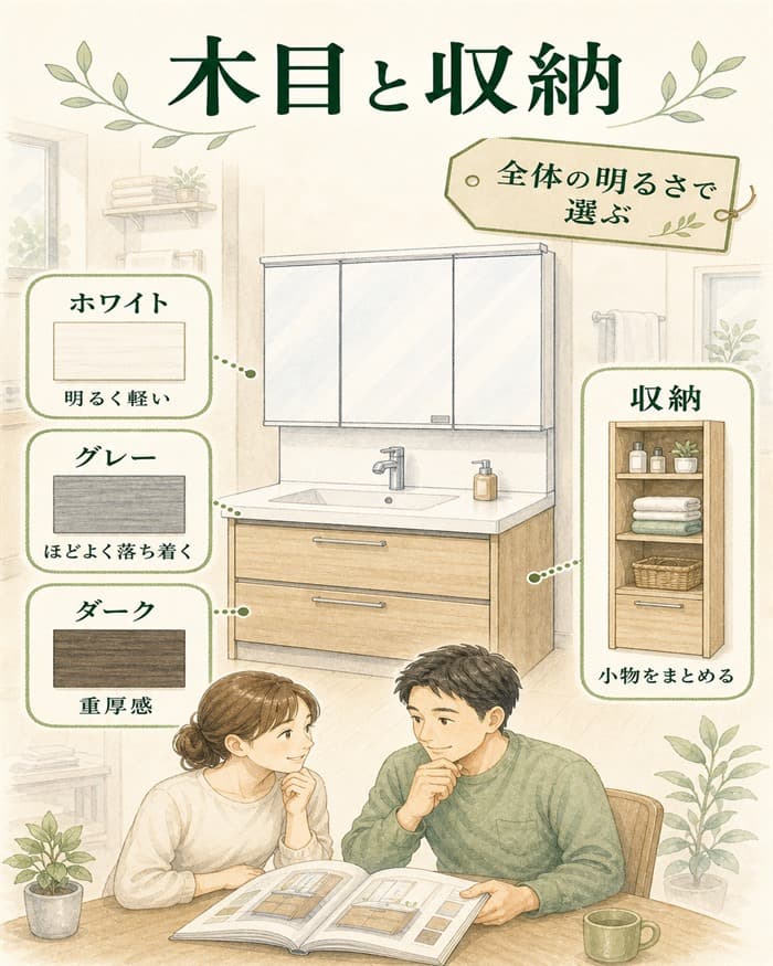 ラシックドレッサーの木目色と収納を合わせて見る図解