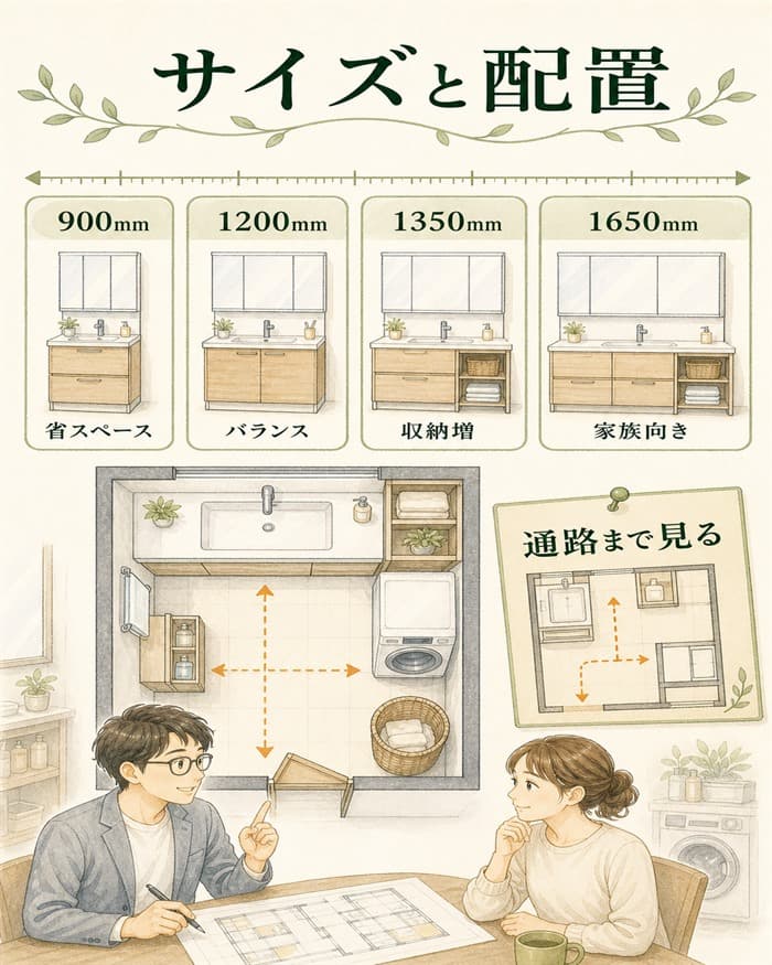 ラシックドレッサーのサイズと配置を通路まで確認する図解