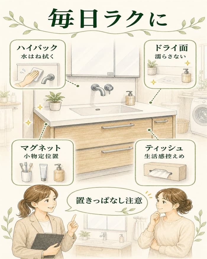 カウンターと掃除のしやすさを毎日目線で整理した図解