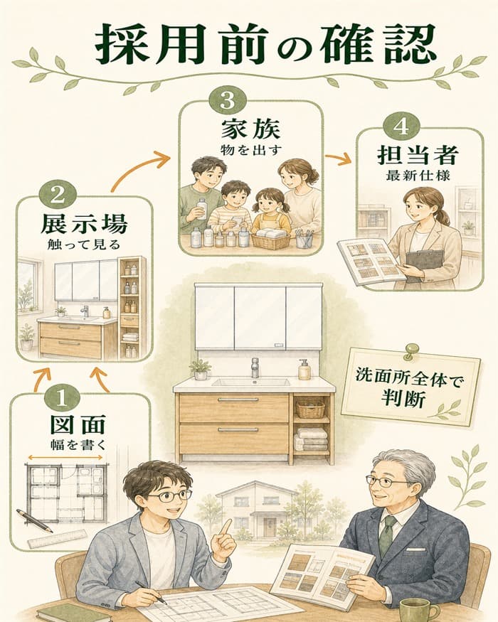 ラシック採用前に図面や展示場で確認する手順図
