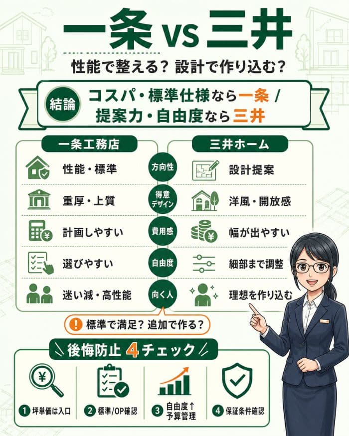一条工務店と三井ホームの性能・設計自由度比較