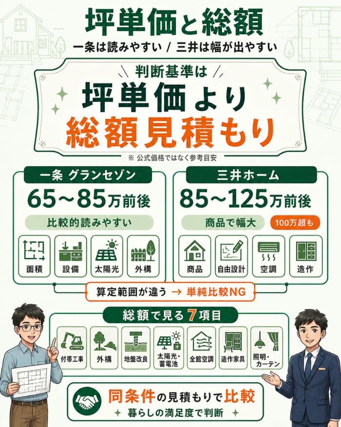 一条と三井の坪単価・総額見積もり比較