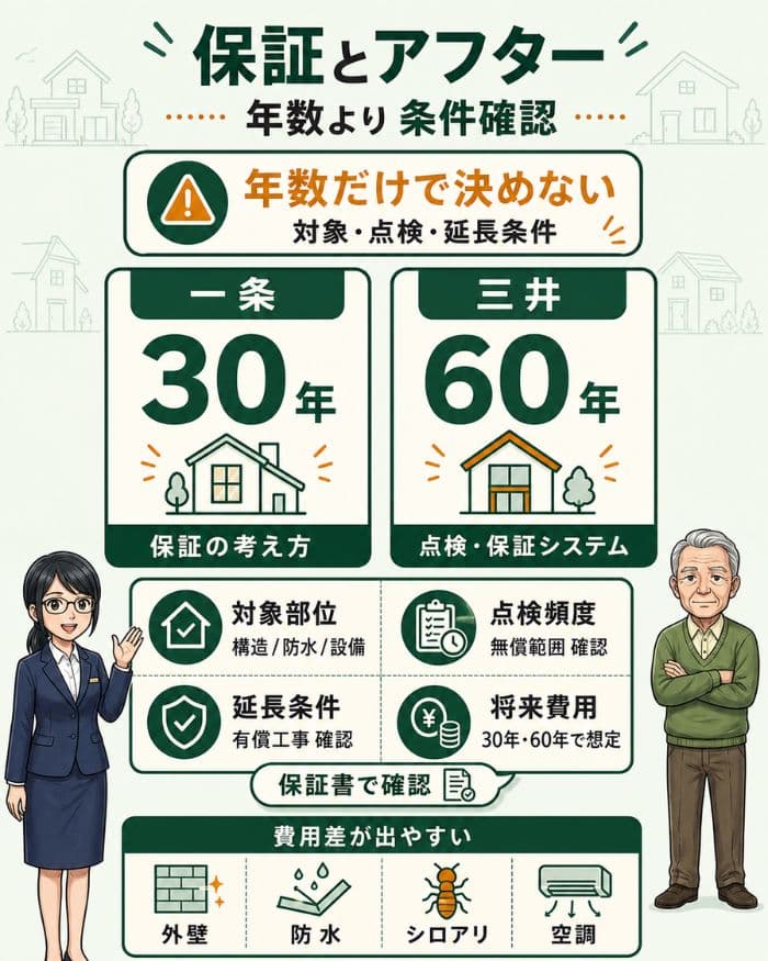 保証年数と条件確認の要点をまとめた図解
