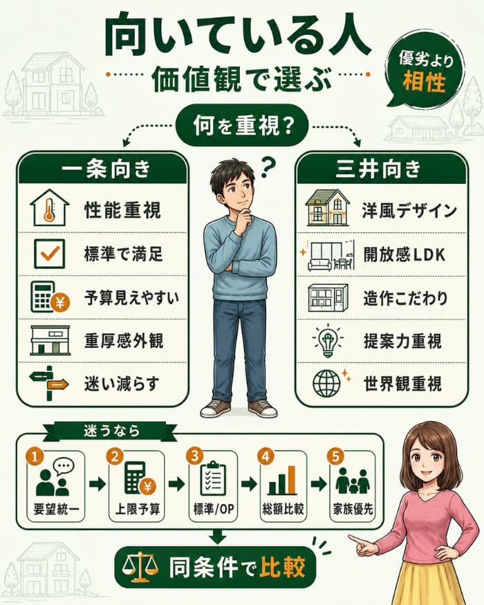 一条向き・三井向きを価値観で選ぶ診断図