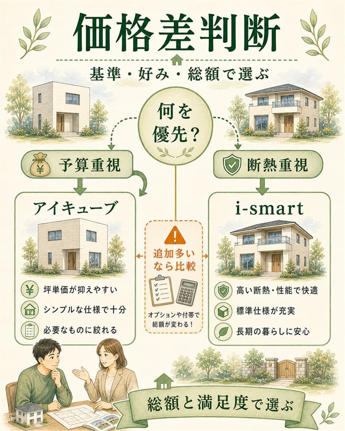 アイキューブとi-smartの価格差を判断軸で分けた図解