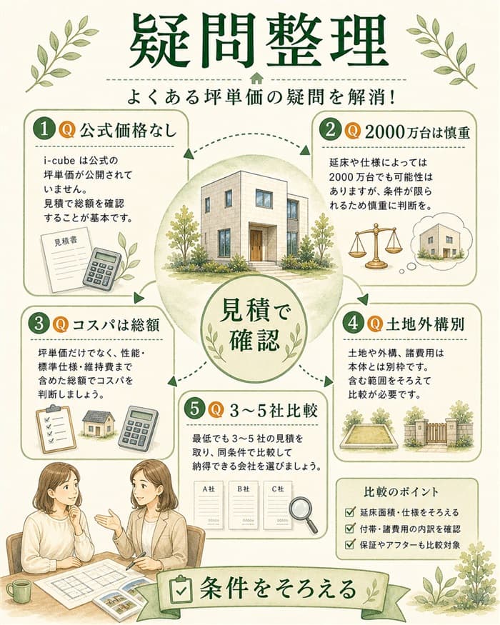 アイキューブの坪単価で残りやすい疑問を整理した図解