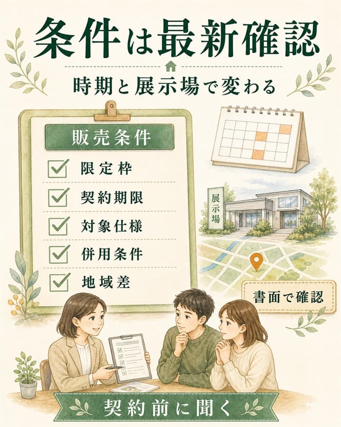 ナチュリアの限定販売条件を展示場で確認する図解