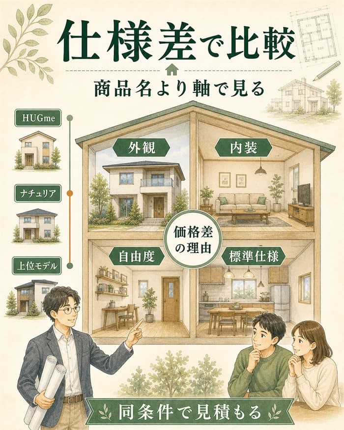 ナチュリアと他モデルを仕様差で比べる図解