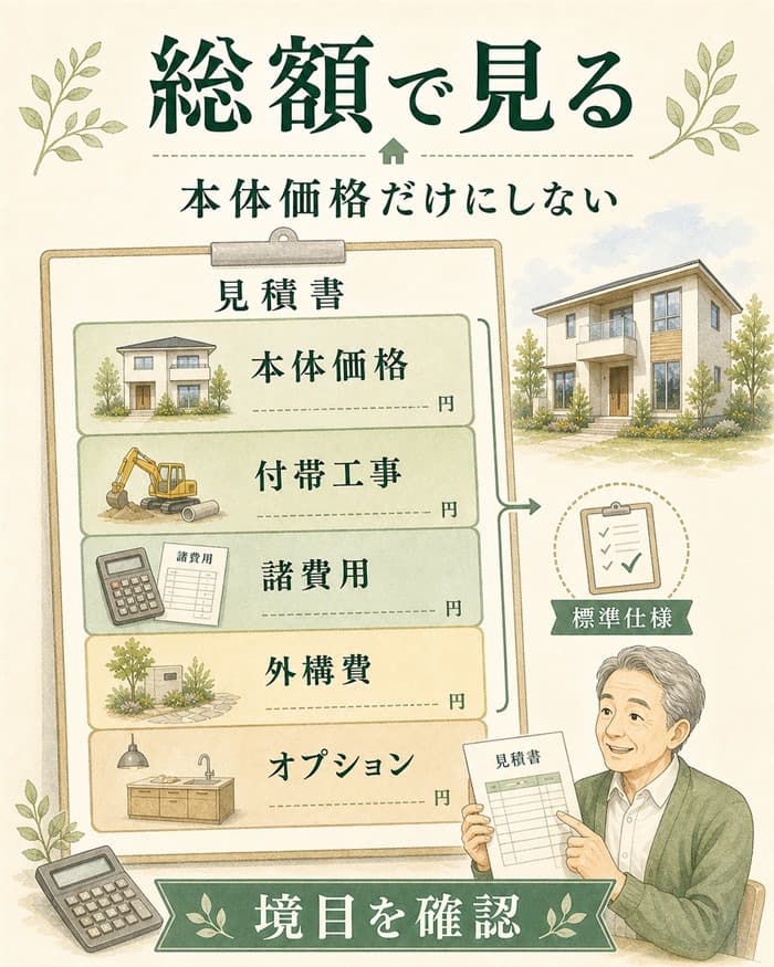 見積もりで本体価格以外の費用を分ける図解