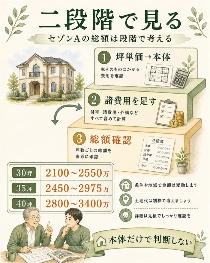 セゾンAの本体価格と総額を二段階で見る図解