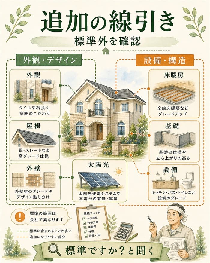 セゾンAで追加費用になりやすい仕様を線引きした図解
