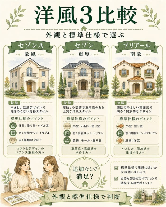 セゾンAとセゾンとブリアールの外観差を比較した図解