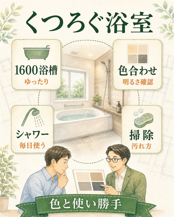 スマートバスの浴槽や色と掃除性を整理した図解