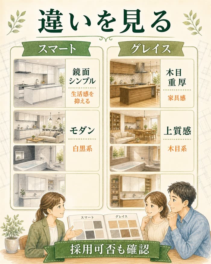 スマートとグレイスのデザイン方向性を比較した図解
