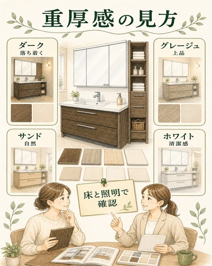 グレイスドレッサーの色と床や照明の相性を見る図解