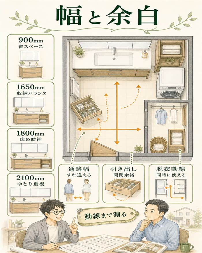 グレイスドレッサーの幅と通路余白を確認する図解