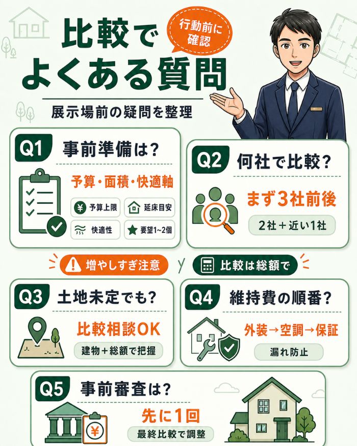展示場前に確認したい住宅会社比較のよくある質問