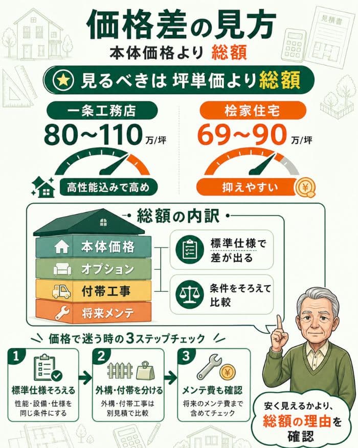 坪単価より総額を見る住宅価格比較の解説図