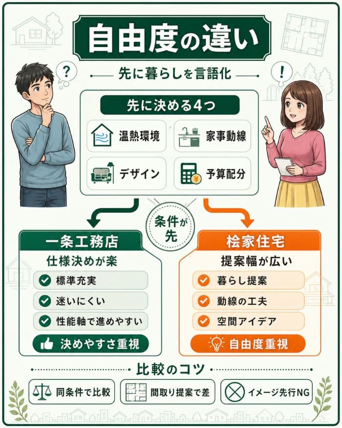 仕様決めと提案自由度の違いを整理した図解