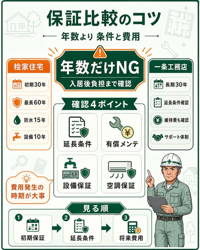 住宅保証の年数と延長条件を比較する図解