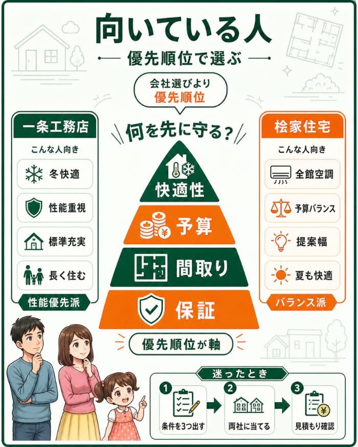 優先順位で向く住宅会社を選ぶための図解
