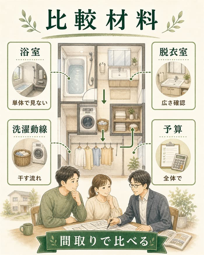 浴室と脱衣室と洗濯動線を間取りで比べる図解