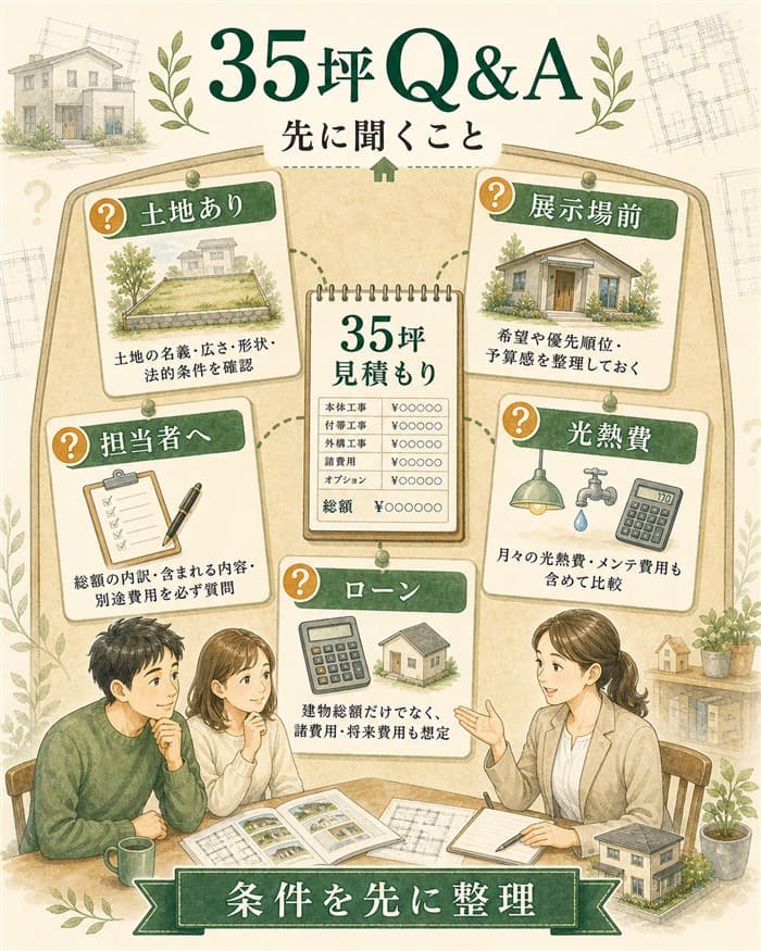 35坪総額で展示場前に確認する質問を整理した住宅図解