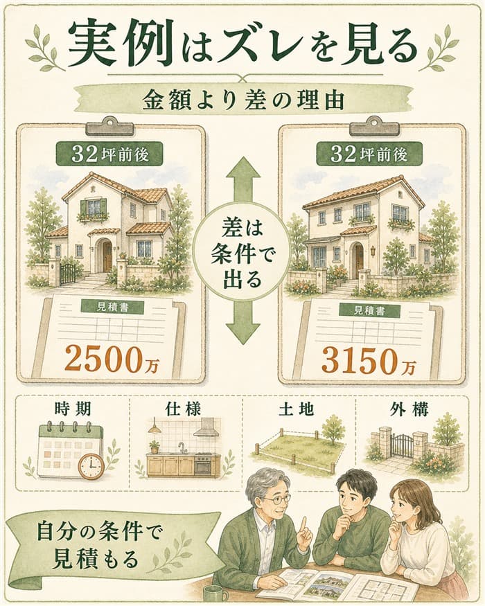ブリアール実例の価格差を条件別に見る比較図