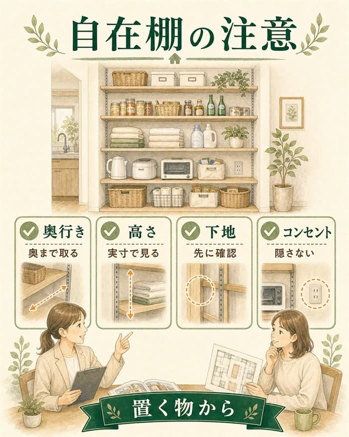 自在棚の奥行きや高さで後悔しないための確認図解
