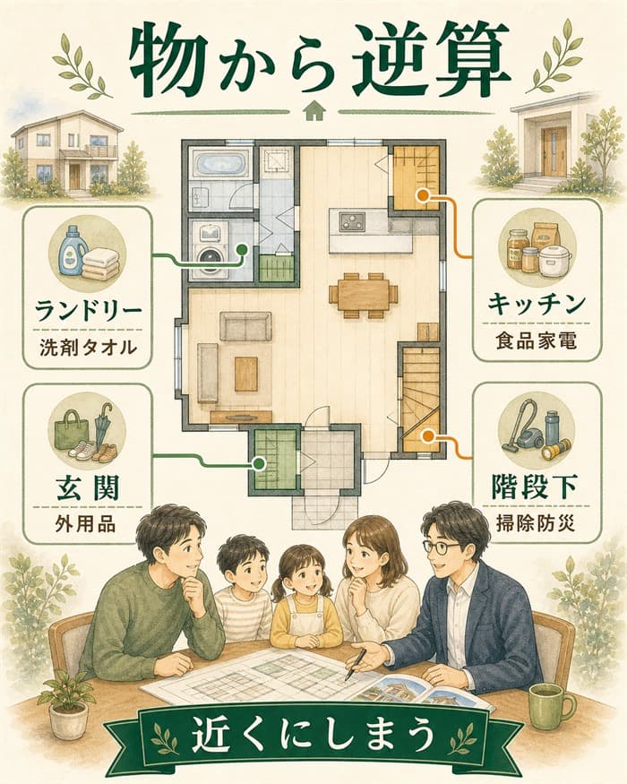 玄関・キッチン・ランドリー収納を物から逆算する図解